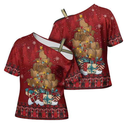 Funny Kiwi Bird Xmas Tree Cross Shoulder Shirt New Zealand Tribal Christmas Spirit - Aussie Hoodie
