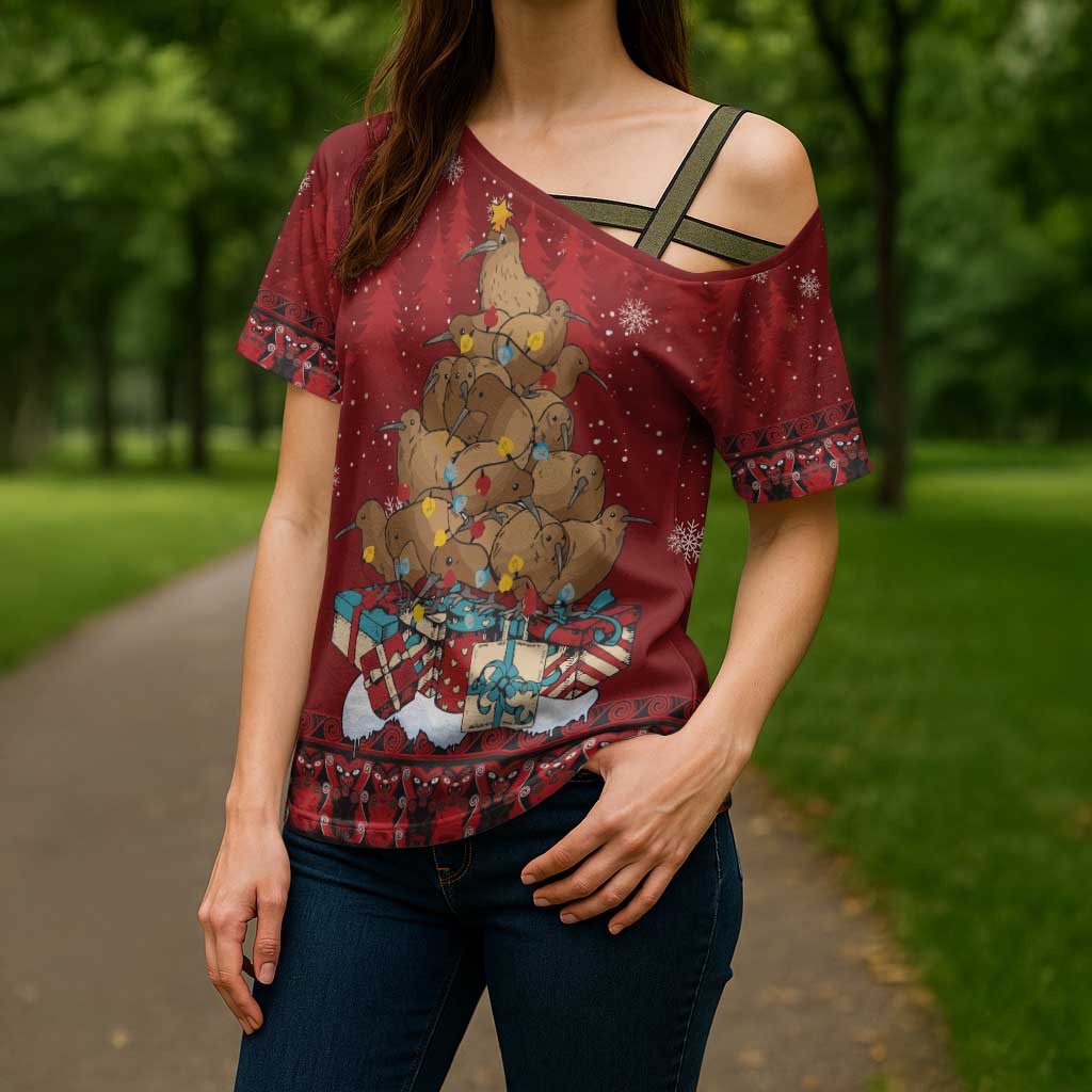 Funny Kiwi Bird Xmas Tree Cross Shoulder Shirt New Zealand Tribal Christmas Spirit - Aussie Hoodie