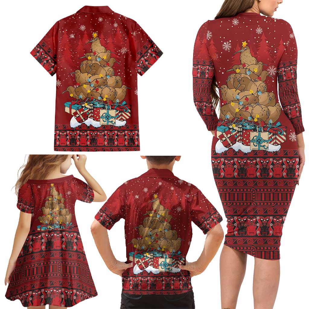 Funny Kiwi Bird Xmas Tree Family Matching Long Sleeve Bodycon Dress and Hawaiian Shirt New Zealand Tribal Christmas Spirit - Aussie Hoodie