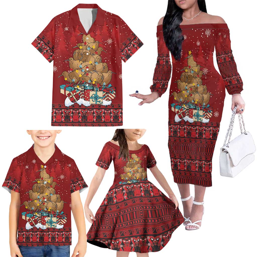 Funny Kiwi Bird Xmas Tree Family Matching Off The Shoulder Long Sleeve Dress and Hawaiian Shirt New Zealand Tribal Christmas Spirit - Aussie Hoodie