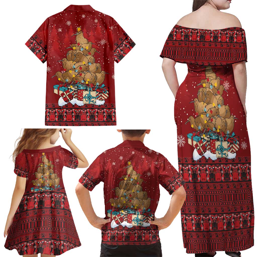 Funny Kiwi Bird Xmas Tree Family Matching Off Shoulder Maxi Dress and Hawaiian Shirt New Zealand Tribal Christmas Spirit - Aussie Hoodie