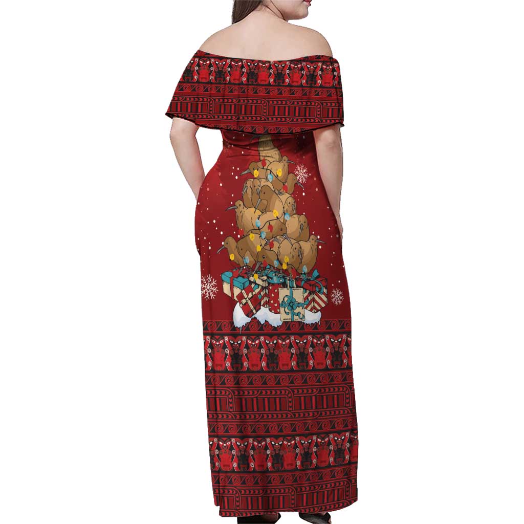 Funny Kiwi Bird Xmas Tree Family Matching Off Shoulder Maxi Dress and Hawaiian Shirt New Zealand Tribal Christmas Spirit - Aussie Hoodie