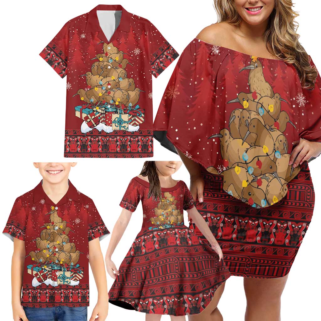Funny Kiwi Bird Xmas Tree Family Matching Off Shoulder Short Dress and Hawaiian Shirt New Zealand Tribal Christmas Spirit - Aussie Hoodie