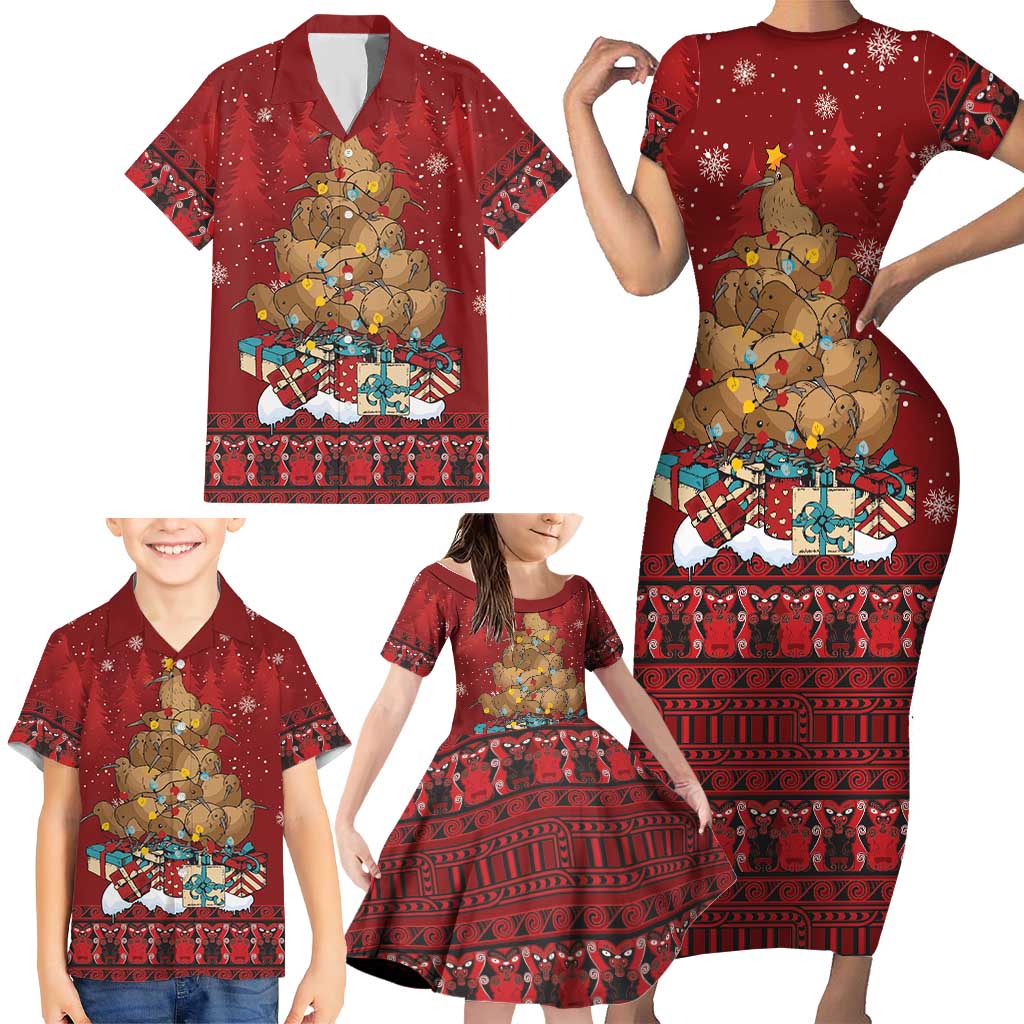 Funny Kiwi Bird Xmas Tree Family Matching Short Sleeve Bodycon Dress and Hawaiian Shirt New Zealand Tribal Christmas Spirit - Aussie Hoodie