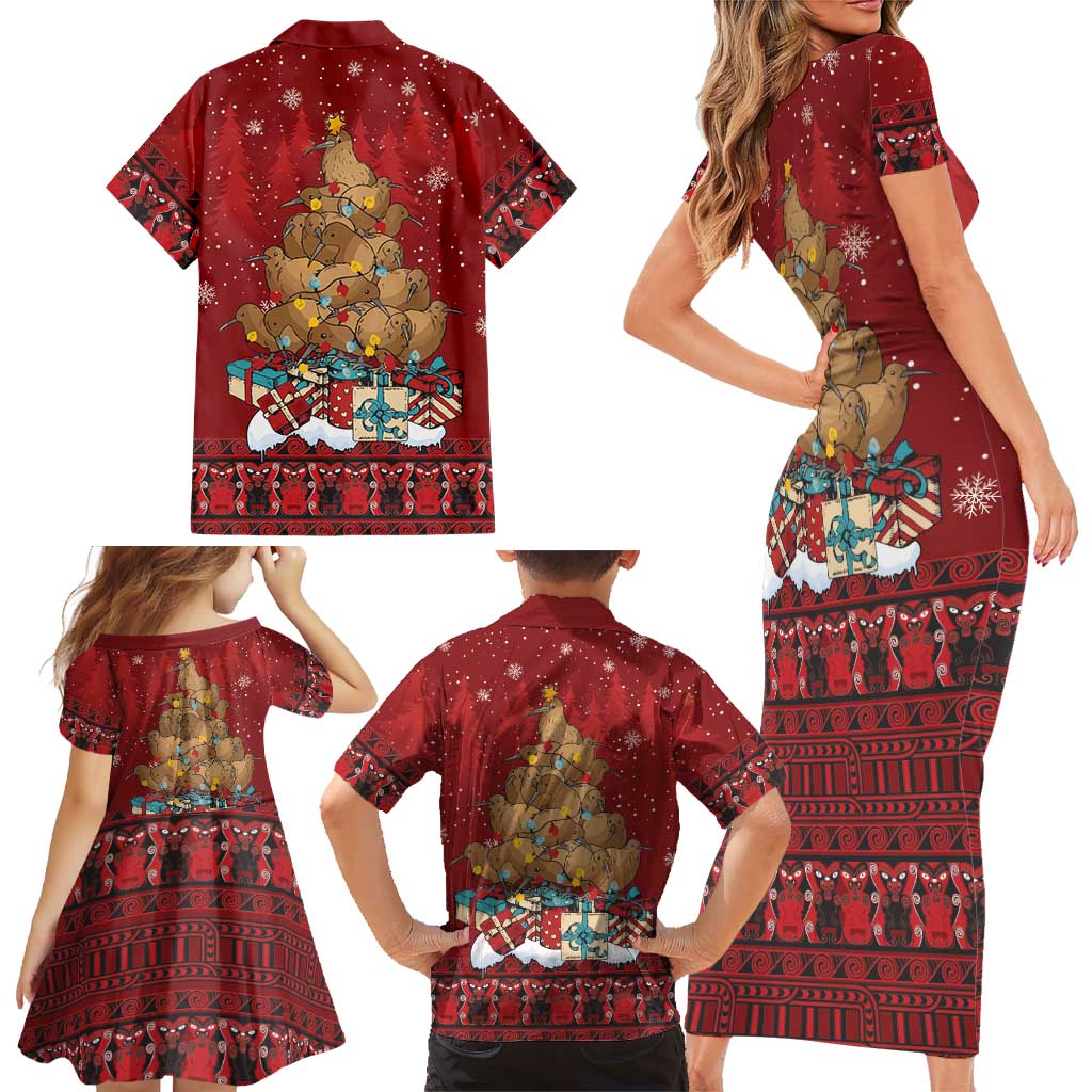 Funny Kiwi Bird Xmas Tree Family Matching Short Sleeve Bodycon Dress and Hawaiian Shirt New Zealand Tribal Christmas Spirit - Aussie Hoodie