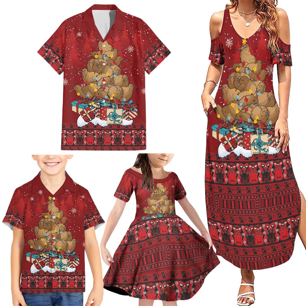 Funny Kiwi Bird Xmas Tree Family Matching Summer Maxi Dress and Hawaiian Shirt New Zealand Tribal Christmas Spirit - Aussie Hoodie