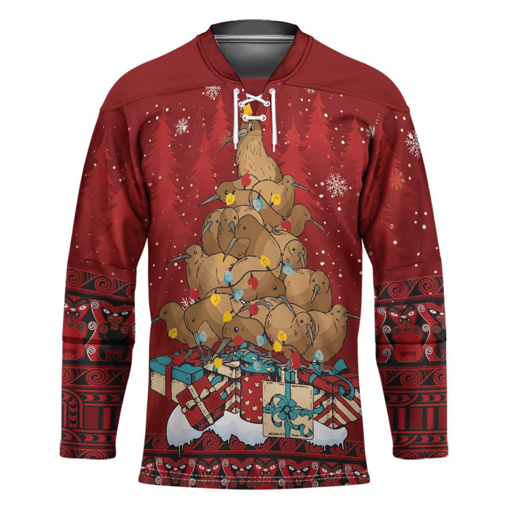 Funny Kiwi Bird Xmas Tree Hockey Jersey New Zealand Tribal Christmas Spirit - Aussie Hoodie
