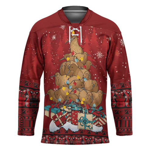 Funny Kiwi Bird Xmas Tree Hockey Jersey New Zealand Tribal Christmas Spirit - Aussie Hoodie