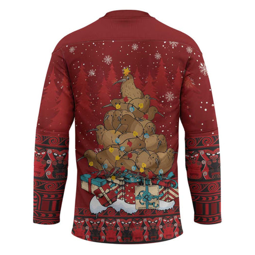 Funny Kiwi Bird Xmas Tree Hockey Jersey New Zealand Tribal Christmas Spirit - Aussie Hoodie