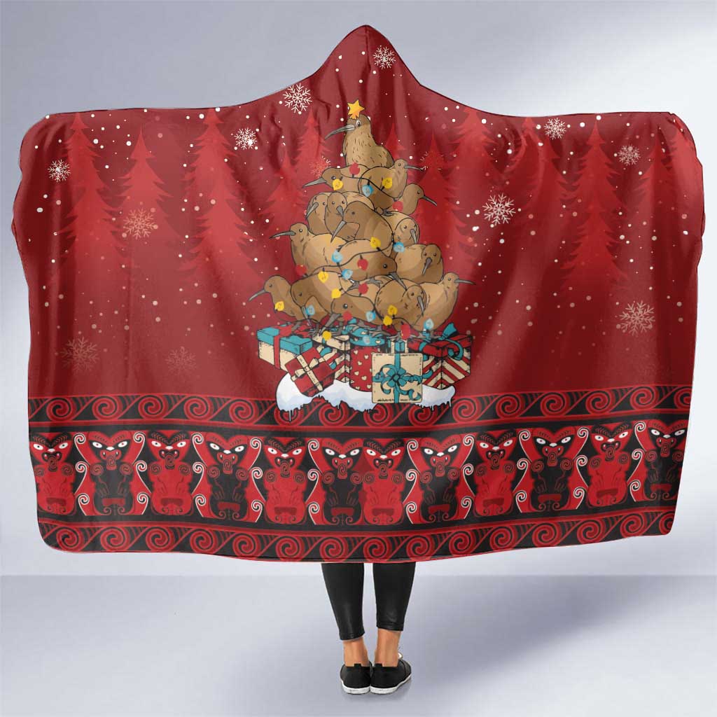 Funny Kiwi Bird Xmas Tree Hooded Blanket New Zealand Tribal Christmas Spirit - Aussie Hoodie