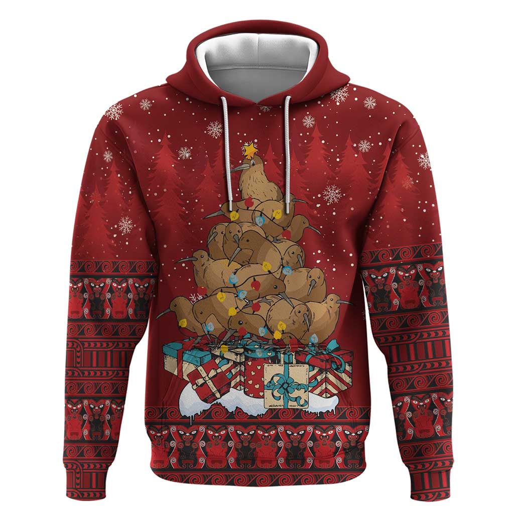 Funny Kiwi Bird Xmas Tree Hoodie New Zealand Tribal Christmas Spirit - Aussie Hoodie