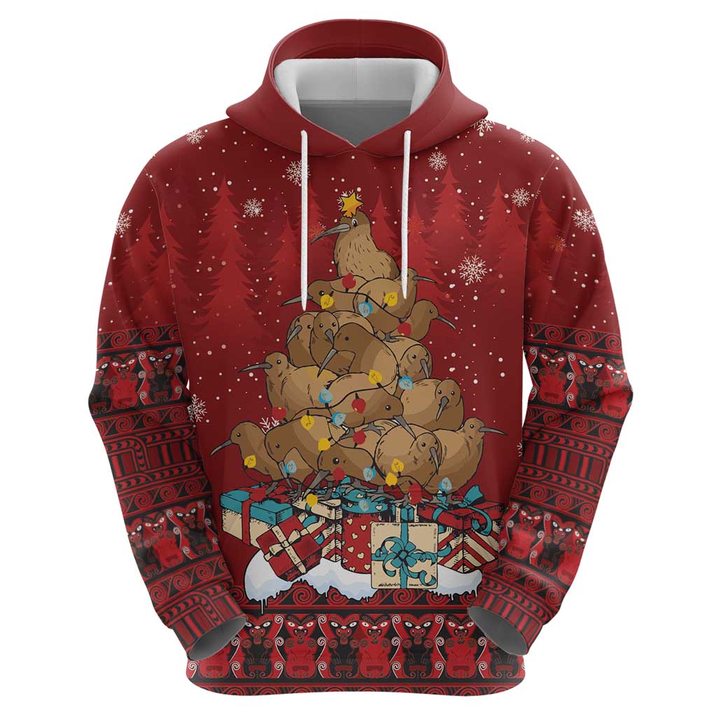 Funny Kiwi Bird Xmas Tree Hoodie New Zealand Tribal Christmas Spirit - Aussie Hoodie