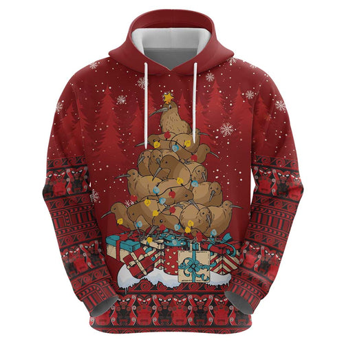 Funny Kiwi Bird Xmas Tree Hoodie New Zealand Tribal Christmas Spirit - Aussie Hoodie