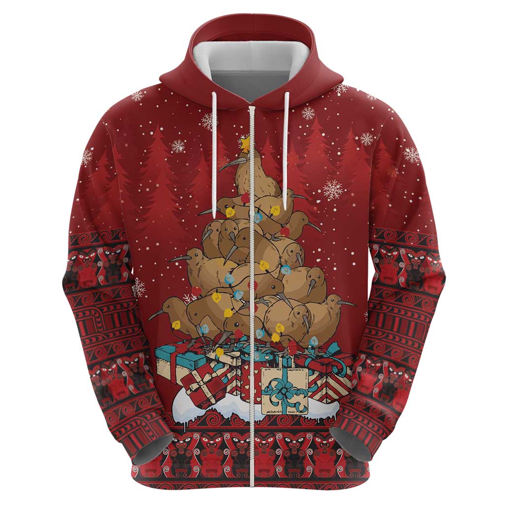 Funny Kiwi Bird Xmas Tree Hoodie New Zealand Tribal Christmas Spirit - Aussie Hoodie