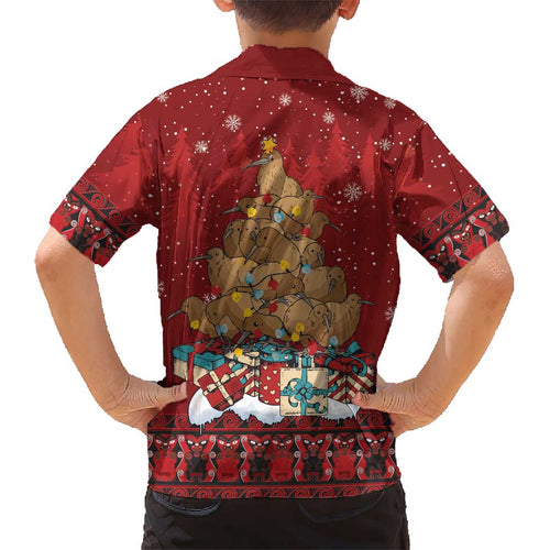 Funny Kiwi Bird Xmas Tree Kid Hawaiian Shirt New Zealand Tribal Christmas Spirit - Aussie Hoodie