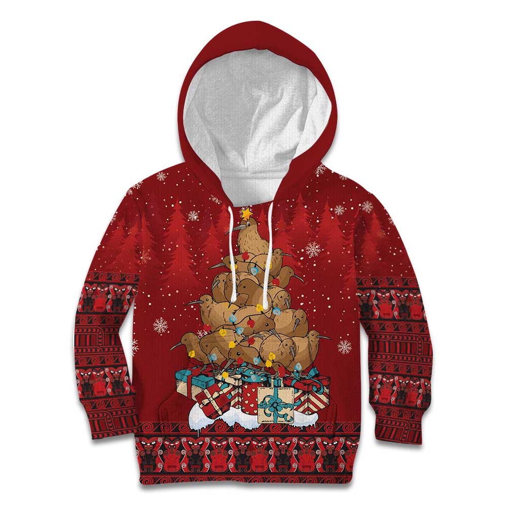 Funny Kiwi Bird Xmas Tree Kid Hoodie New Zealand Tribal Christmas Spirit - Aussie Hoodie
