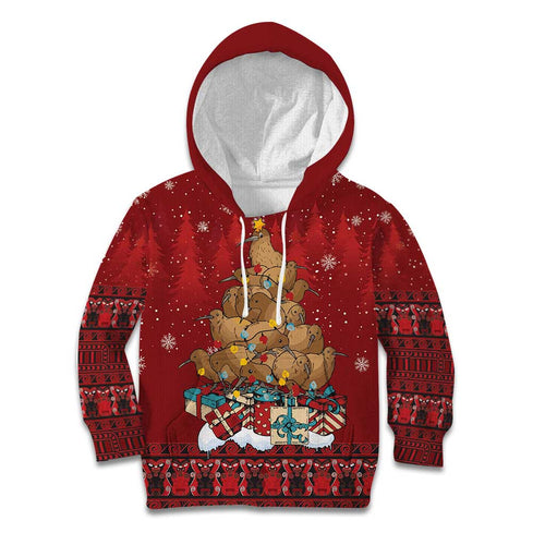Funny Kiwi Bird Xmas Tree Kid Hoodie New Zealand Tribal Christmas Spirit - Aussie Hoodie