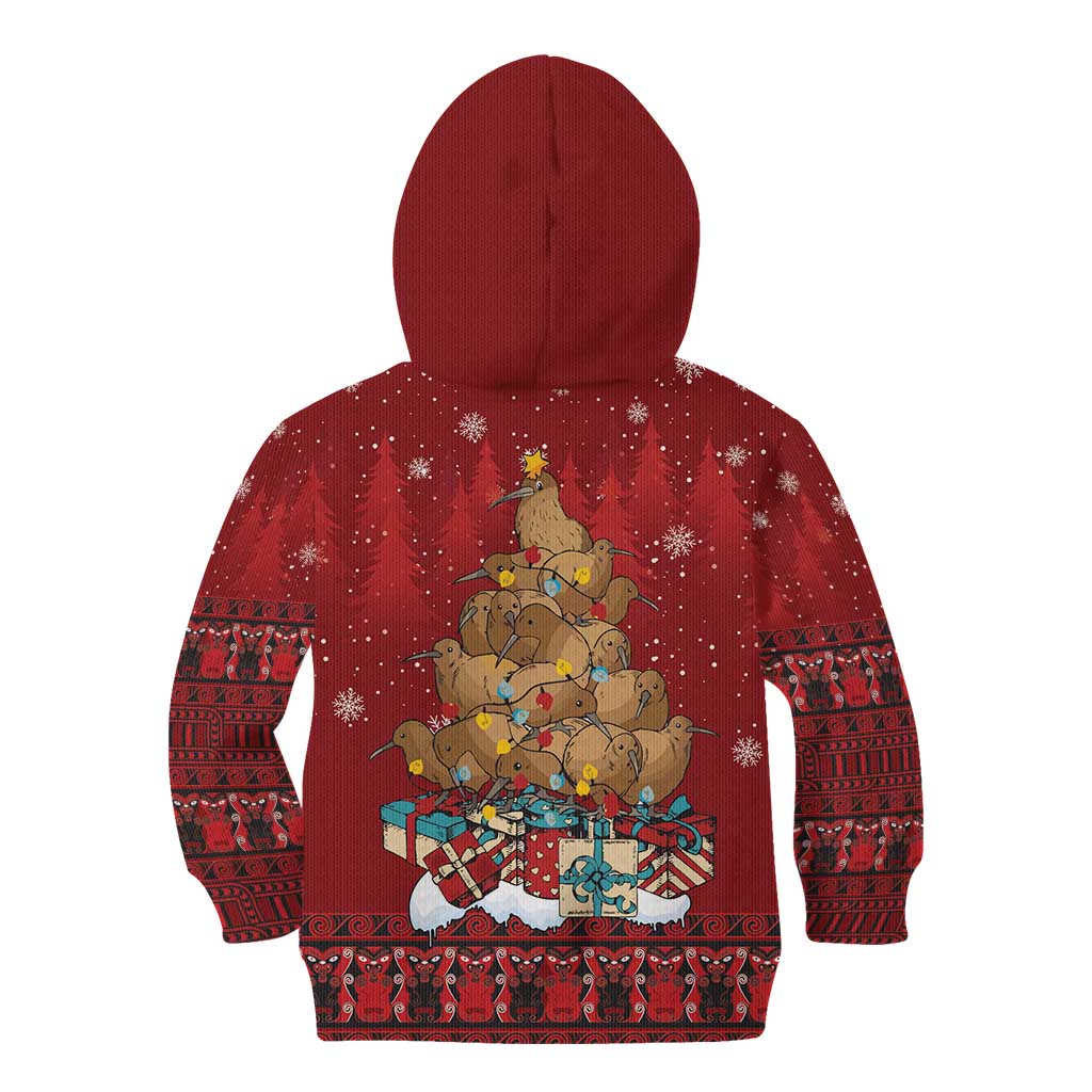 Funny Kiwi Bird Xmas Tree Kid Hoodie New Zealand Tribal Christmas Spirit - Aussie Hoodie