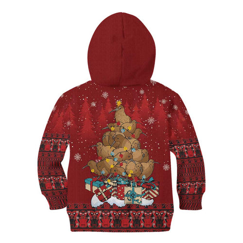 Funny Kiwi Bird Xmas Tree Kid Hoodie New Zealand Tribal Christmas Spirit - Aussie Hoodie