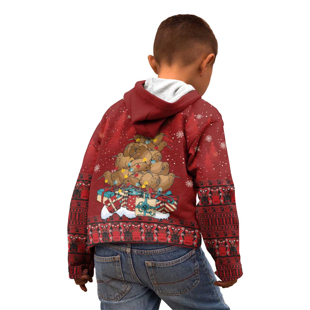 Funny Kiwi Bird Xmas Tree Kid Hoodie New Zealand Tribal Christmas Spirit - Aussie Hoodie