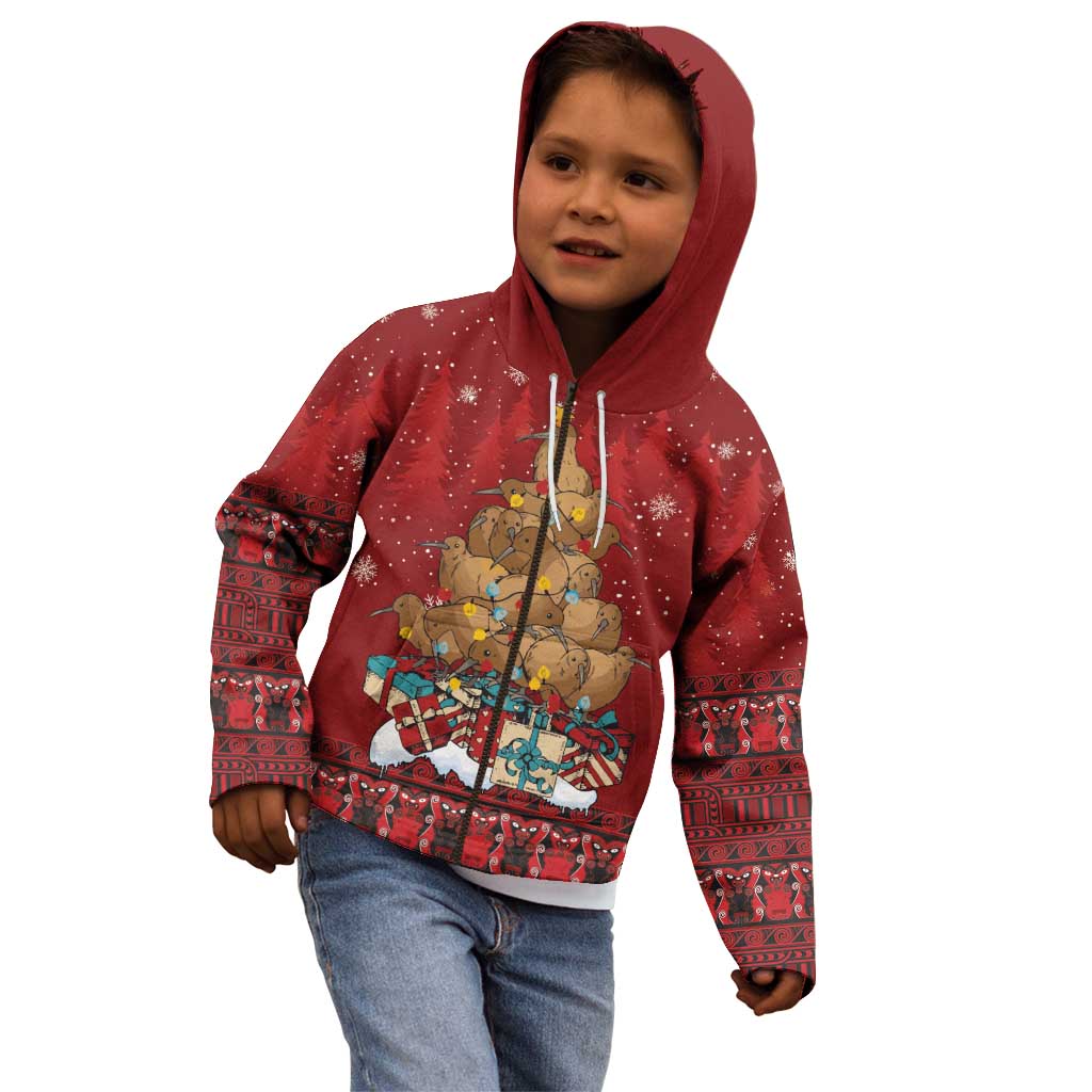 Funny Kiwi Bird Xmas Tree Kid Hoodie New Zealand Tribal Christmas Spirit - Aussie Hoodie