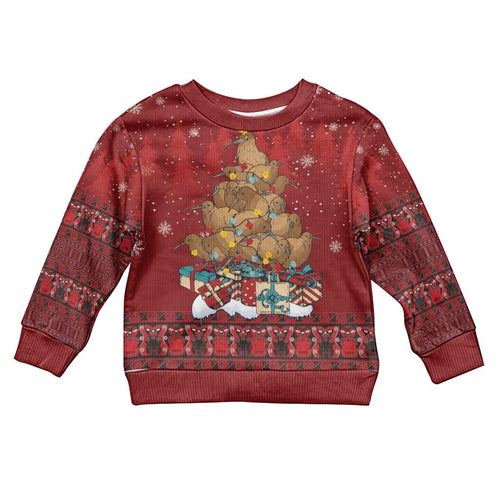 Funny Kiwi Bird Xmas Tree Kid Ugly Christmas Sweater New Zealand Tribal Christmas Spirit - Aussie Hoodie