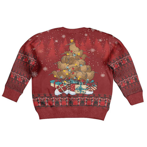 Funny Kiwi Bird Xmas Tree Kid Ugly Christmas Sweater New Zealand Tribal Christmas Spirit - Aussie Hoodie