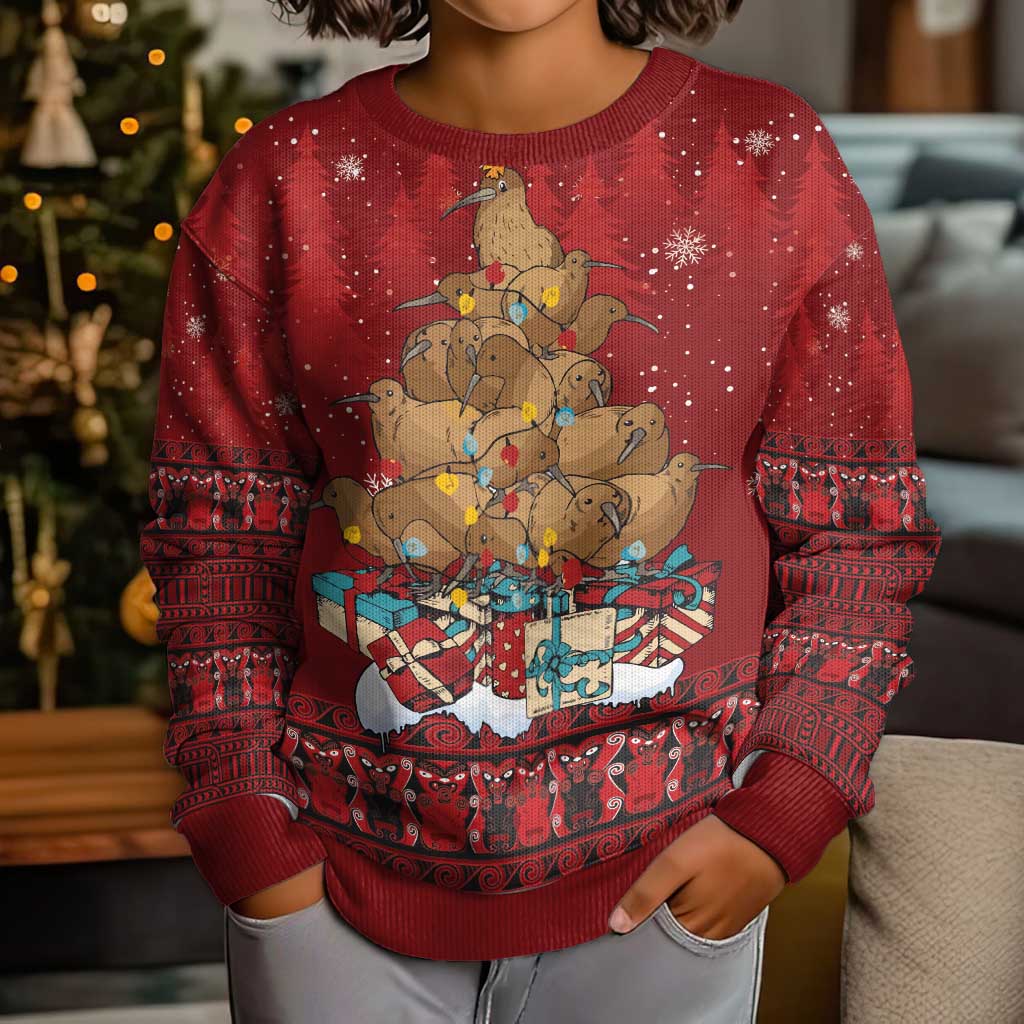 Funny Kiwi Bird Xmas Tree Kid Ugly Christmas Sweater New Zealand Tribal Christmas Spirit - Aussie Hoodie