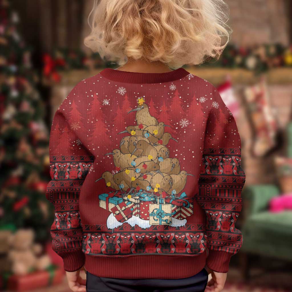 Funny Kiwi Bird Xmas Tree Kid Ugly Christmas Sweater New Zealand Tribal Christmas Spirit - Aussie Hoodie