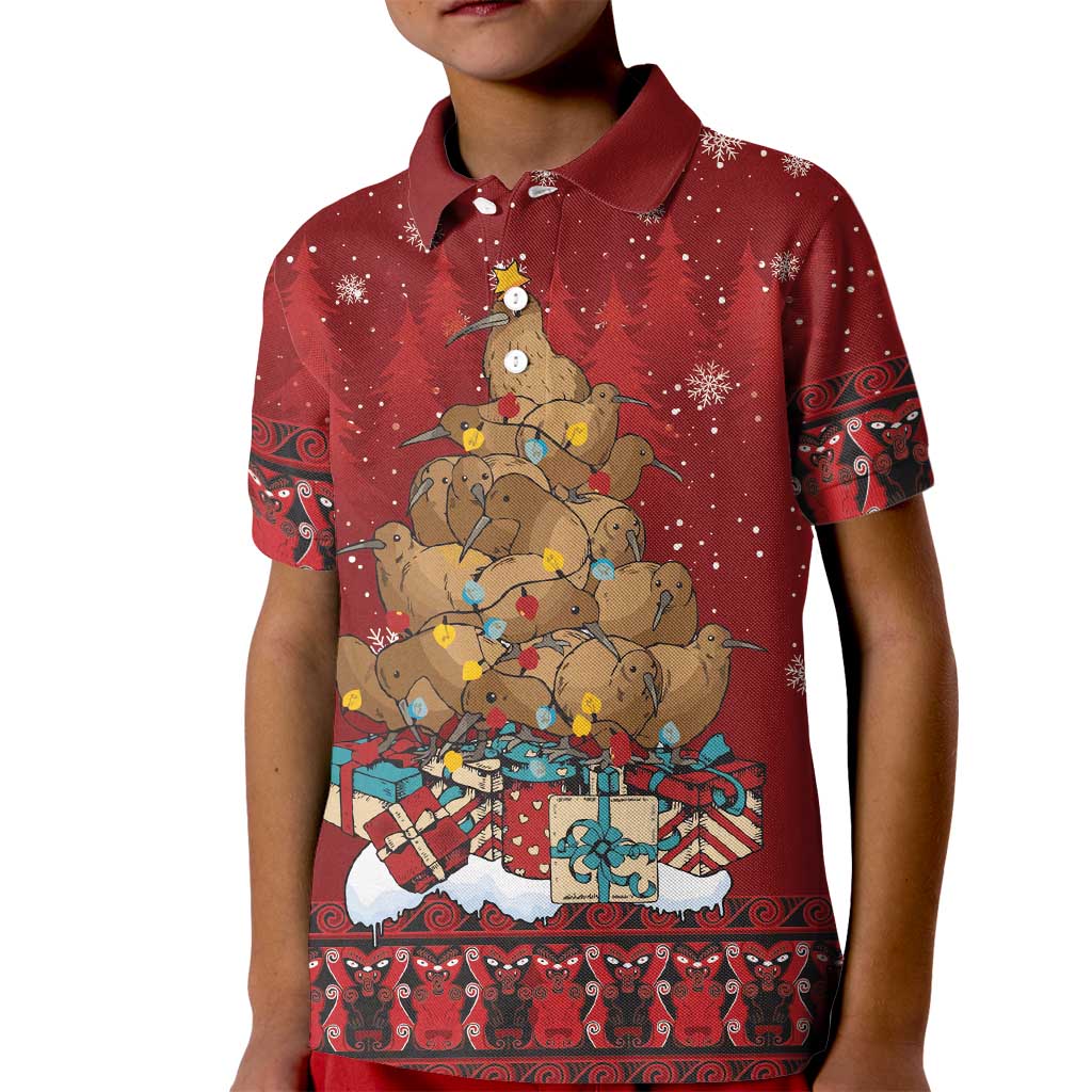 Funny Kiwi Bird Xmas Tree Kid Polo Shirt New Zealand Tribal Christmas Spirit - Aussie Hoodie