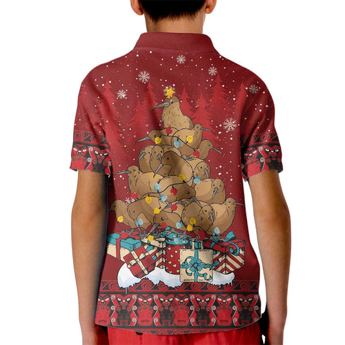 Funny Kiwi Bird Xmas Tree Kid Polo Shirt New Zealand Tribal Christmas Spirit - Aussie Hoodie