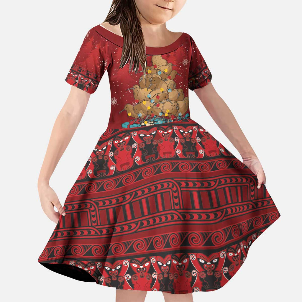 Funny Kiwi Bird Xmas Tree Kid Short Sleeve Dress New Zealand Tribal Christmas Spirit - Aussie Hoodie