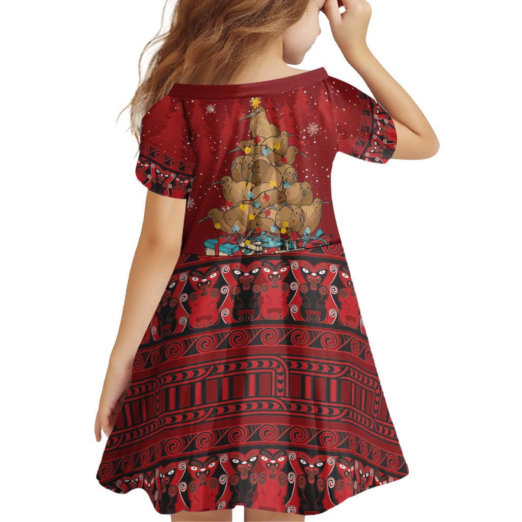 Funny Kiwi Bird Xmas Tree Kid Short Sleeve Dress New Zealand Tribal Christmas Spirit - Aussie Hoodie