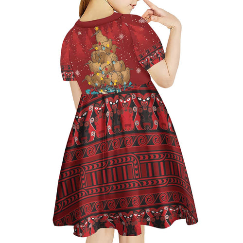 Funny Kiwi Bird Xmas Tree Kid Short Sleeve Dress New Zealand Tribal Christmas Spirit - Aussie Hoodie