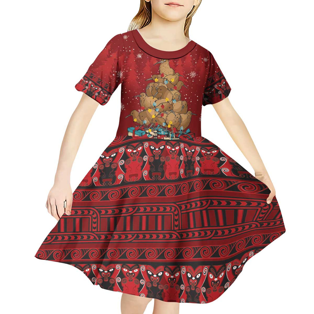 Funny Kiwi Bird Xmas Tree Kid Short Sleeve Dress New Zealand Tribal Christmas Spirit - Aussie Hoodie