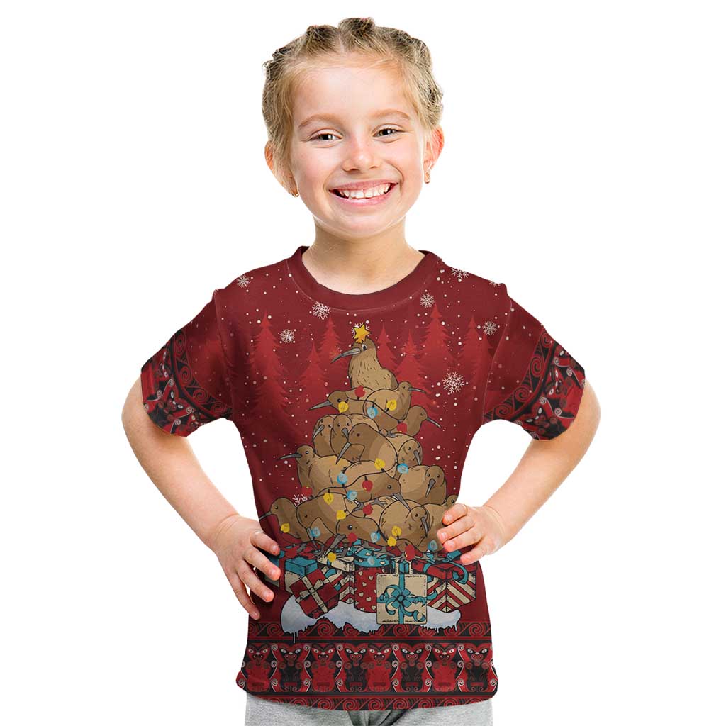 Funny Kiwi Bird Xmas Tree Kid T Shirt New Zealand Tribal Christmas Spirit - Aussie Hoodie