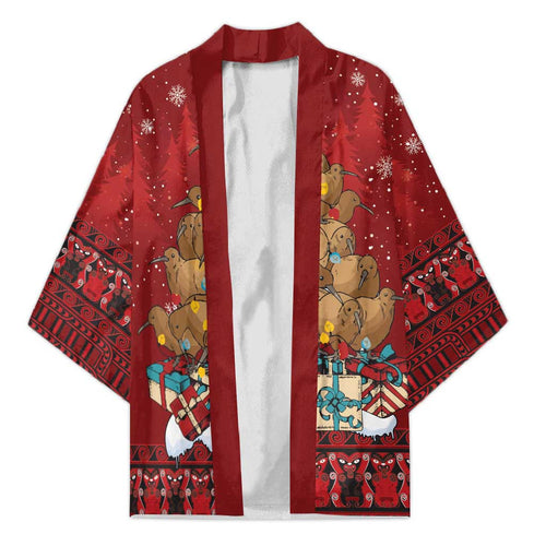 Funny Kiwi Bird Xmas Tree Kimono New Zealand Tribal Christmas Spirit - Aussie Hoodie