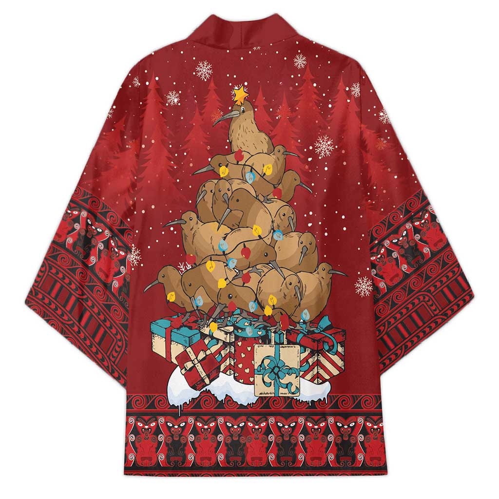 Funny Kiwi Bird Xmas Tree Kimono New Zealand Tribal Christmas Spirit - Aussie Hoodie