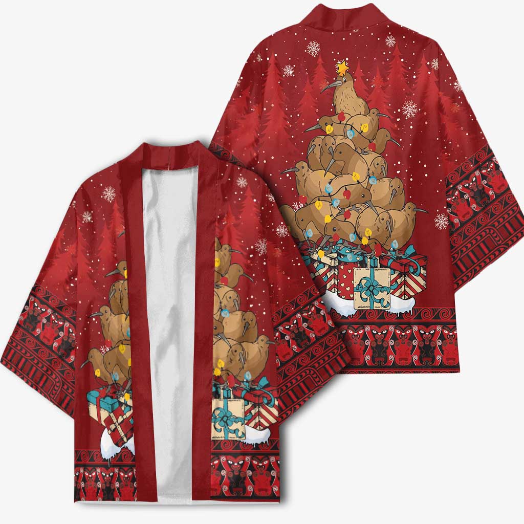 Funny Kiwi Bird Xmas Tree Kimono New Zealand Tribal Christmas Spirit - Aussie Hoodie