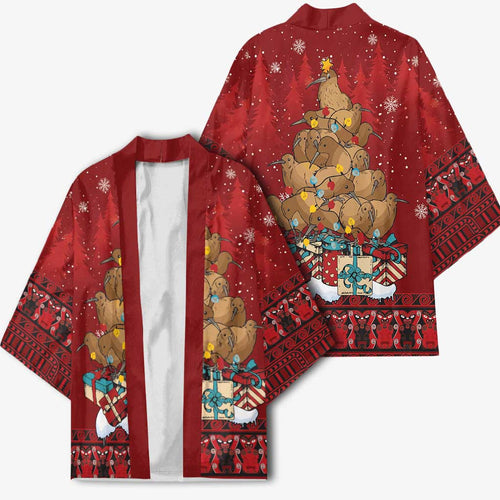 Funny Kiwi Bird Xmas Tree Kimono New Zealand Tribal Christmas Spirit - Aussie Hoodie