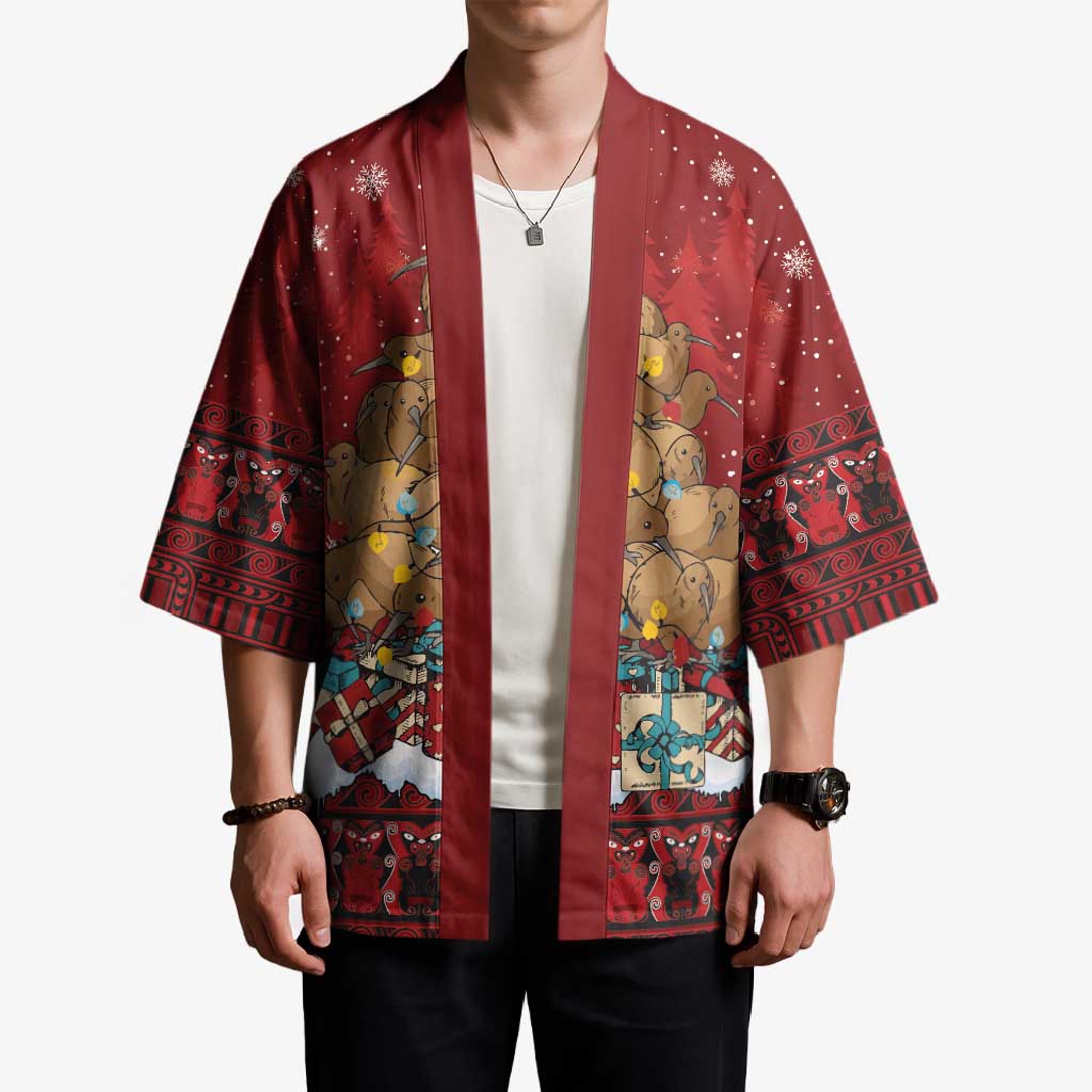 Funny Kiwi Bird Xmas Tree Kimono New Zealand Tribal Christmas Spirit - Aussie Hoodie