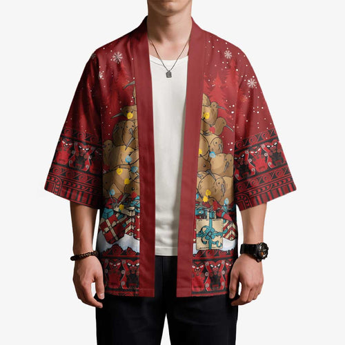 Funny Kiwi Bird Xmas Tree Kimono New Zealand Tribal Christmas Spirit - Aussie Hoodie