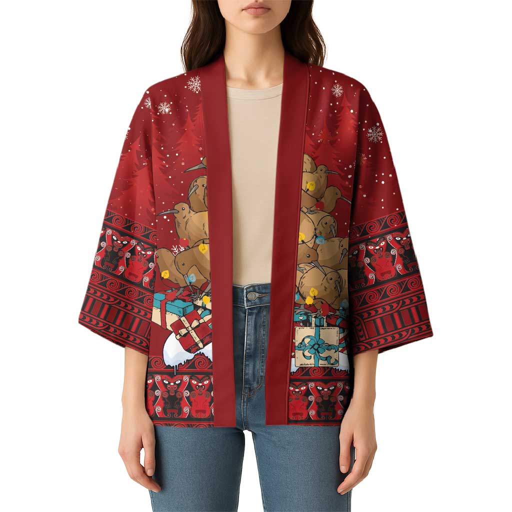 Funny Kiwi Bird Xmas Tree Kimono New Zealand Tribal Christmas Spirit - Aussie Hoodie