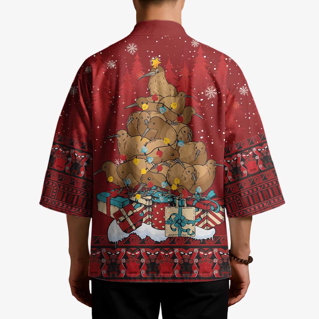 Funny Kiwi Bird Xmas Tree Kimono New Zealand Tribal Christmas Spirit - Aussie Hoodie