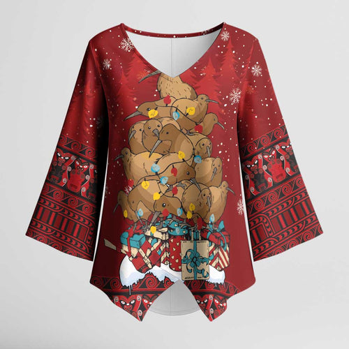 Funny Kiwi Bird Xmas Tree Kimono Sleeve Blouse New Zealand Tribal Christmas Spirit - Aussie Hoodie