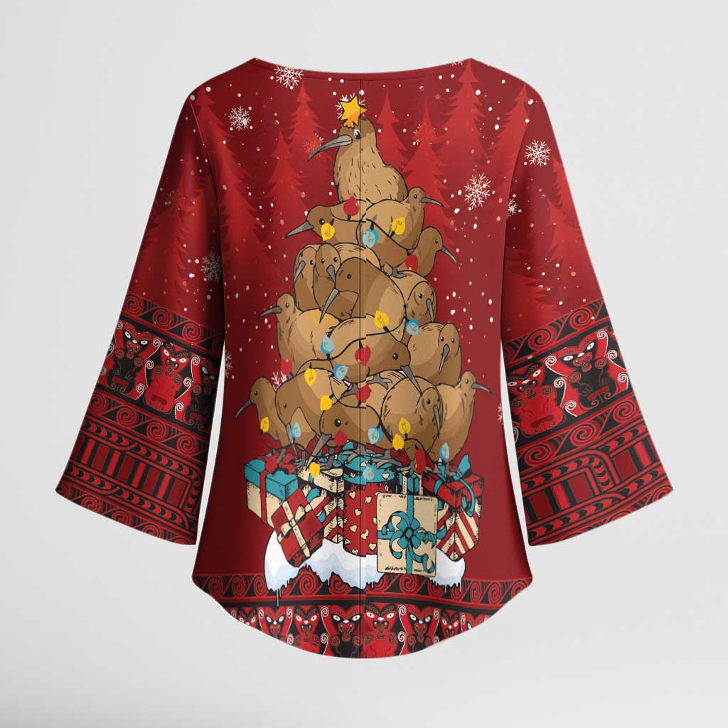 Funny Kiwi Bird Xmas Tree Kimono Sleeve Blouse New Zealand Tribal Christmas Spirit - Aussie Hoodie