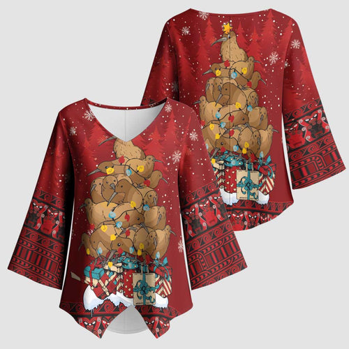 Funny Kiwi Bird Xmas Tree Kimono Sleeve Blouse New Zealand Tribal Christmas Spirit - Aussie Hoodie