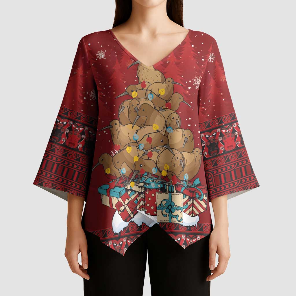 Funny Kiwi Bird Xmas Tree Kimono Sleeve Blouse New Zealand Tribal Christmas Spirit - Aussie Hoodie
