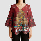 Funny Kiwi Bird Xmas Tree Kimono Sleeve Blouse New Zealand Tribal Christmas Spirit - Aussie Hoodie