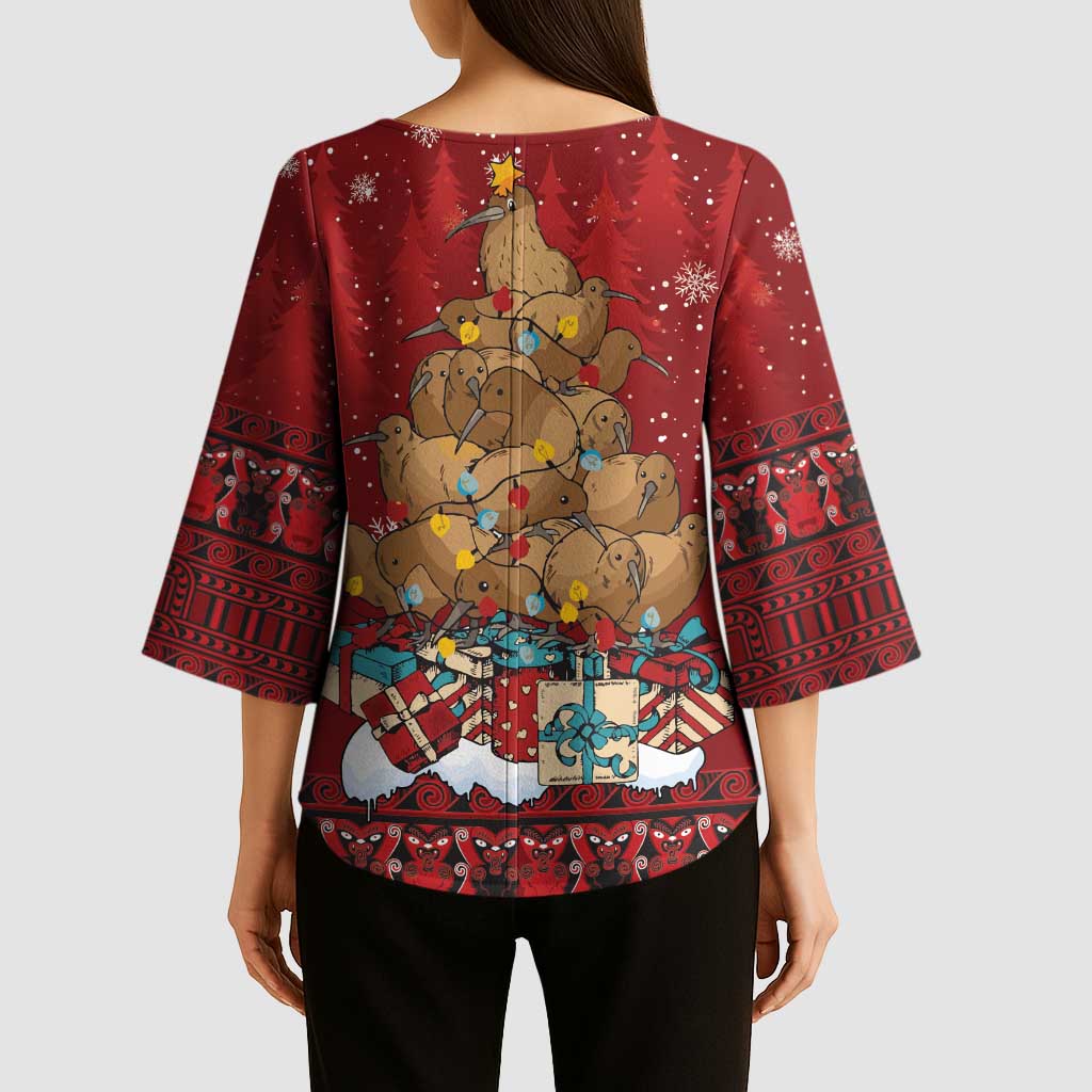 Funny Kiwi Bird Xmas Tree Kimono Sleeve Blouse New Zealand Tribal Christmas Spirit - Aussie Hoodie
